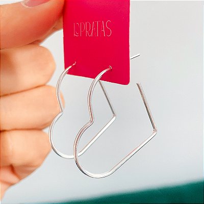 Argola coração grande banhado a prata