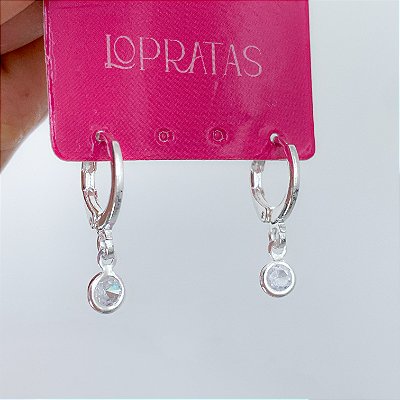 Argola click pingente ponto de luz banhado a prata