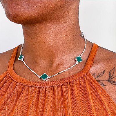 Cordão Virginia trevo verde banhado a prata