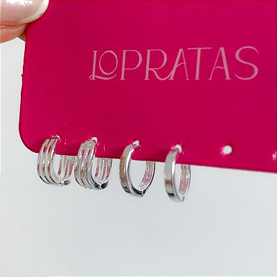 Kit de argolas click basic banhado a prata