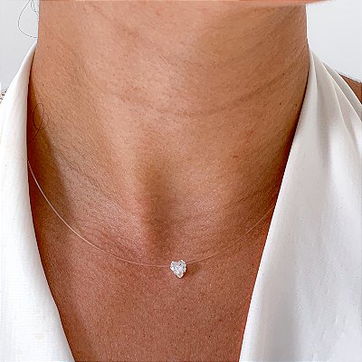 Cordão nylon coração zircônia banhado a prata