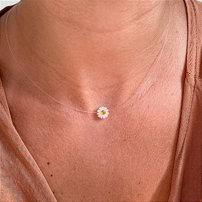 Cordão nylon flor margarida banhado a prata