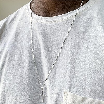 Corrente masculina cartier 70cm pingente cruz banhado a prata