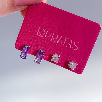 Kit de brincos Ametista banhado a prata