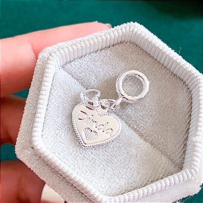 Berloque coração Dinda banhado a prata