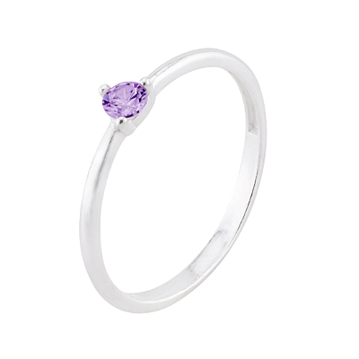 Anel solitário clássico redondo lavanda prata 925