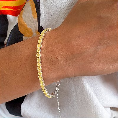 Pulseira luxo pedra zircônia amarelo banhado a prata