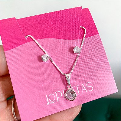 Conjunto ponto de luz zircônia tradicional banhado a prata