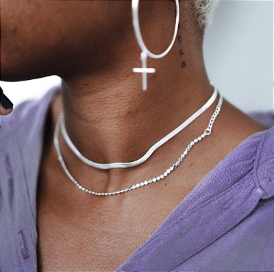 Chocker fita grossa banhado a prata