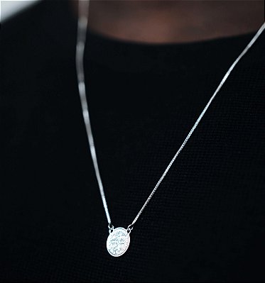 Escapulário medalha São Bento banhado a prata