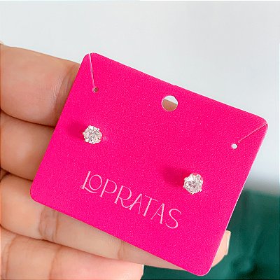 Brinco zircônia redonda média cristal banhado a prata