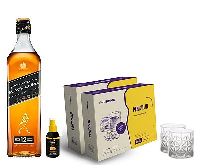 Kit Penicillin: Clássico Penicillin + Johnnie Walker Black Label + Brinde 2 Copos Whisky