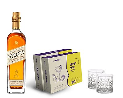 Kit Golden: Clássico Whisky Sour Gold & Apple + Johnnie Walker Gold Label + Brinde 2 Copos Whisky