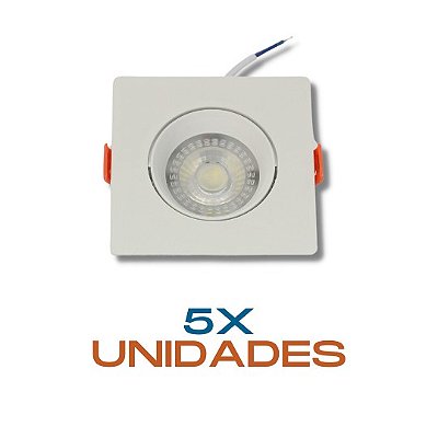 KIT 5 - Spot Led 3W Quadrado Branco Frio