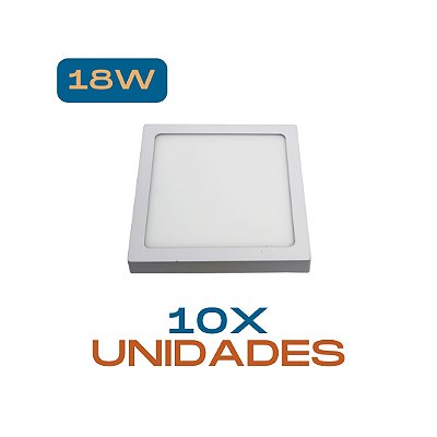 KIT 10 Luminária Plafon Led 18W Sobrepor Quadrado Branco Frio