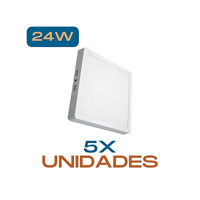 KIT 5 - Luminária Plafon Sobrepor Led 24w Quadrado Branco Frio