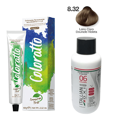 Coloratto Tinta sem Amônia 8.32 Loiro Claro Dourado Violeta 60g