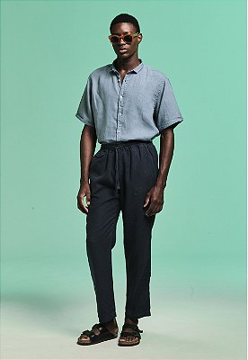 CALCA PURO LINHO RELAX BLEU