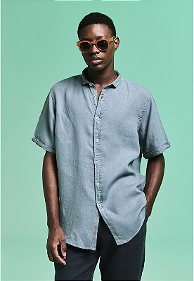 CAMISA LINHO MC STONE WASH BLEU DE CHINE