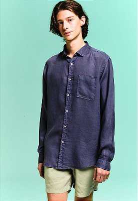 CAMISA LINHO STONE AZUL CARBONO