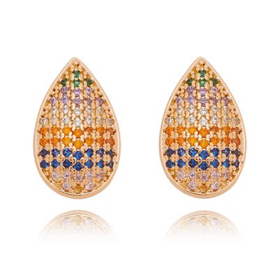 Brinco gota com zircônias folheado a ouro 18k