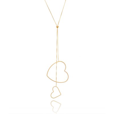 GARGANTILHA GRAVATINHA DE CORAÇÕES FOLHEADA A OURO 18K