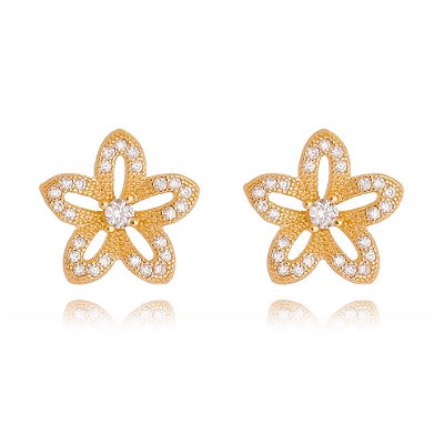 Brinco com zircônias folheado a ouro 18k