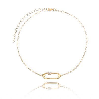 GARGANTILHA CHOKER FOLHEADA A OURO 18K COM ELO COM ZIRCÔNIAS