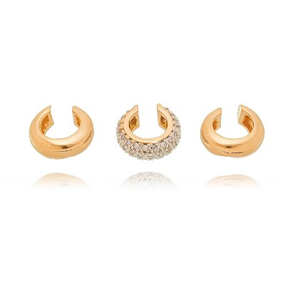 TRIO DE PIERCING FAKE COM ZIRCÔNIA E FOLHEADO A OURO 18K