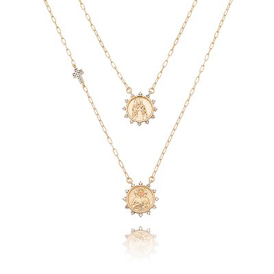 ESCAPULÁRIO SAGRADO CORAÇÃO DE JESUS TRABALHADO COM ZIRCÔNIA FOLHEADO A OURO 18K