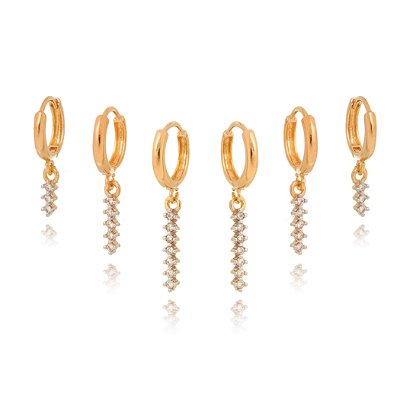 TRIO DE ARGOLINHAS COM ZIRCÔNIAS PENDURADAS FOLHEADA A OURO 18K