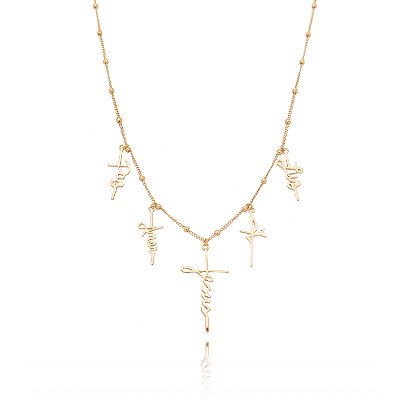 GARGANTILHA DE BOLINHA COM PALAVRAS PENDURADAS FOLHEADA A OURO 18K