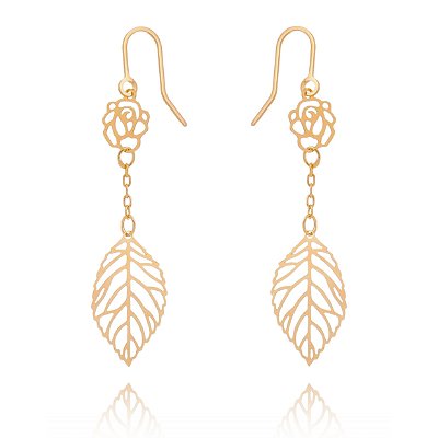 BRINCO GANCHO FOLHEADO A OURO 18K COM FLOR E FOLHA