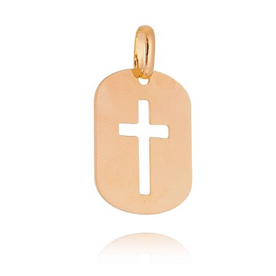 PINGENTE FOLHEADO A OURO 18K MEDALHA COM CRUZ VAZADA