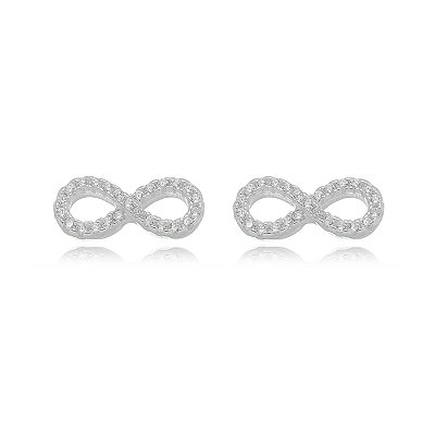 BRINCO DE PRATA SÍMBOLO DO INFINITO COM ZIRCÔNIAS