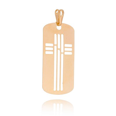 PINGENTE FOLHEADO A OURO 18K PLACA COM CRUZ VAZADA