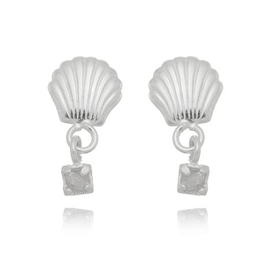 BRINCO DE PRATA CONCHA COM ZIRCÔNIA PENDURADA