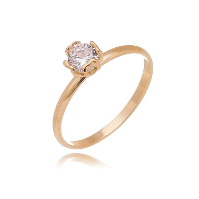 ANEL SOLITÁRIO FOLHEADO A OURO 18K COM ZIRCÔNIA