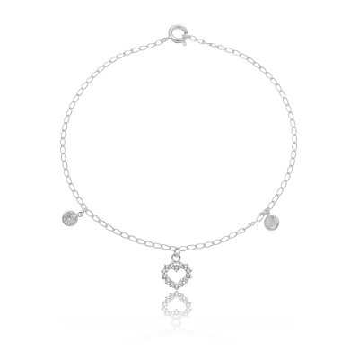 PULSEIRA DE PRATA COM CORAÇÃO CRAVEJADO COM ZIRCÔNIAS