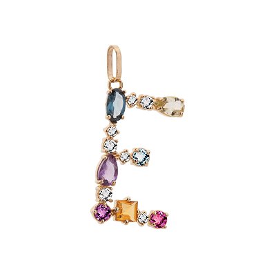 PINGENTE DE OURO 18K COM PEDRAS BRASILEIRAS LETRA E AU74/12/60