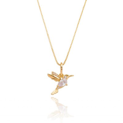 Gargantilha beija-flor folheada a ouro 18k