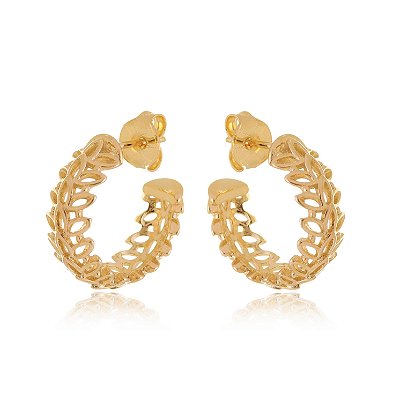 ARGOLA FOLHEADA A OURO 18K FOLHAS PEQUENAS