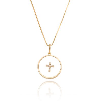 Gargantilha pingete cruz folheada a ouro 18k