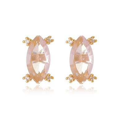BRINCO NAVETE FOLHEADO A OURO 18K COM ZIRCÔNIA ROSA