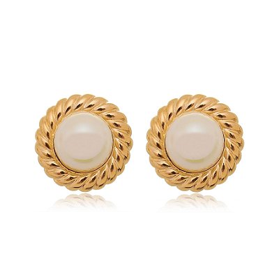 Brinco pérola folheado a ouro 18k