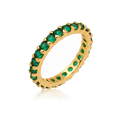 Anel com zircônias folheado a ouro 18k
