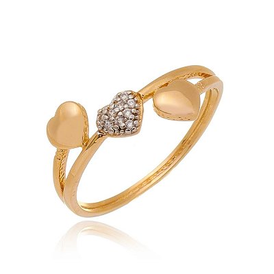 ANEL FOLHEADO A OURO 18K CORAÇÕES LISOS E COM ZIRCÔNIAS