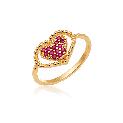 Anel coração com zircônias folheado a ouro 18k
