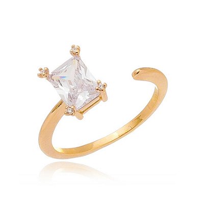 Anel aberto com zircônia folheado a ouro 18k