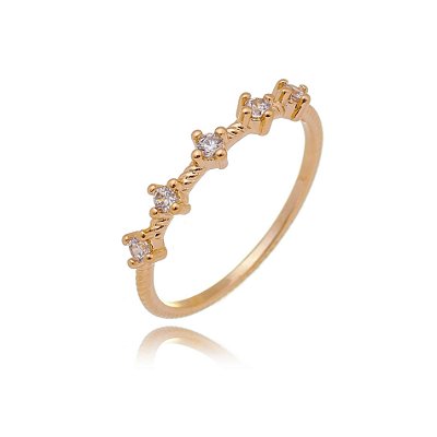 MEIA ALIANÇA FOLHEADA A OURO 18K COM ZIRCÔNIAS